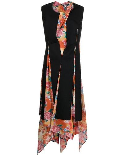 Junya Watanabe Midi-jurk Met Bloemenprint - Zwart