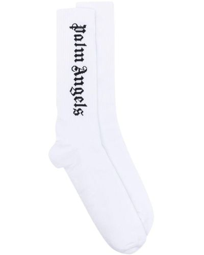 Palm Angels Intarsia-knit Logo Socks - White