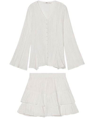 B+ AB Pleated Tiered Miniskirt Set - White