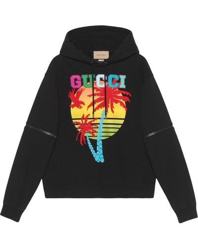 Gucci Hoodie imprimé Sunset à manches amovibles - Noir