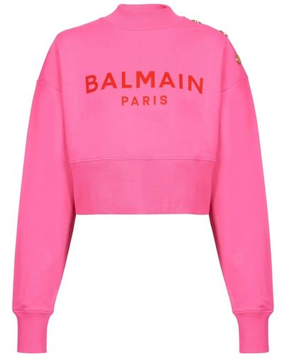 Balmain Logo-print Cropped Sweatshirt - Pink