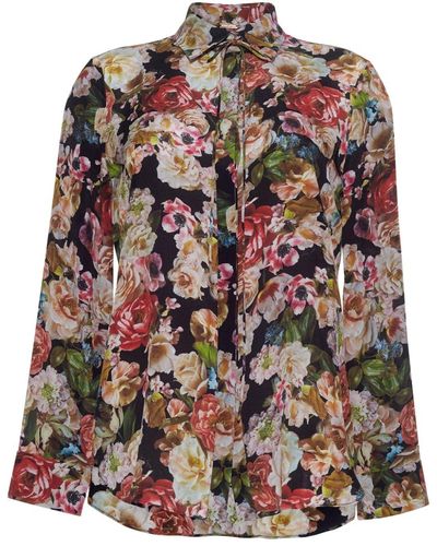 Adam Lippes Zijden Crêpe De Chine Blouse Met Bloemenprint - Zwart