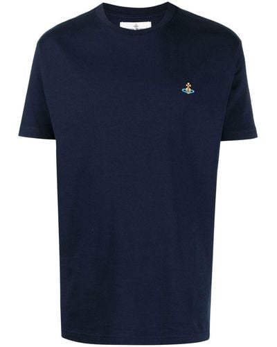 Vivienne Westwood T-shirt en coton à logo Orb brodé - Bleu