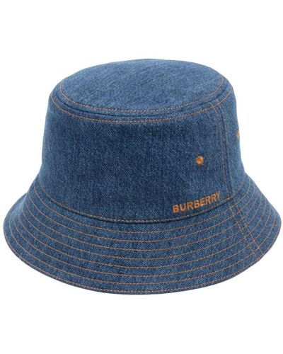Burberry Sombrero de pescador con logo bordado - Azul