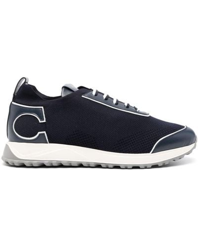 Canali Logo-patch Knitted Sneakers - Blue