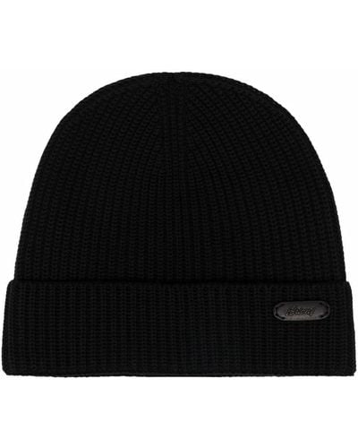 Brioni Purl-knit Logo-tag Beanie - Black