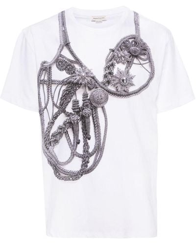 Alexander McQueen Trompe-l'œil Harness-print Cotton T-shirt - White