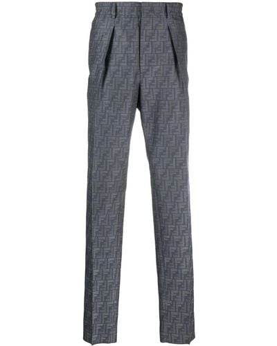 Fendi Jacquard Ff-motif Slim Trousers - Grey