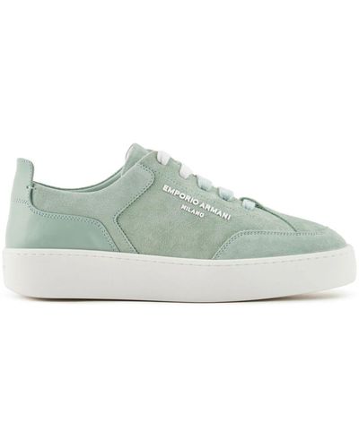 Emporio Armani Velour-leather Flatform Sneakers - Green