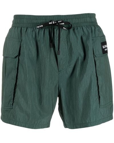 Balmain Logo-patch Drawstring Swim Shorts - Green