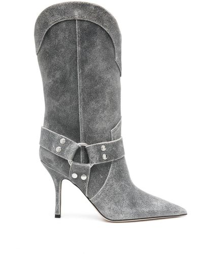 Paris Texas 95mm Cracked-leather Boots - Grey