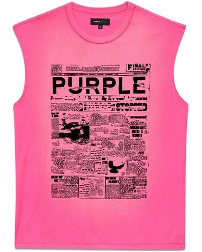 Purple Brand Graphic-print Cotton Muscle Tee - Pink