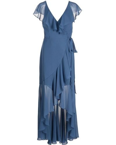 Marchesa Ruffle-trim Wrap Gown - Blue