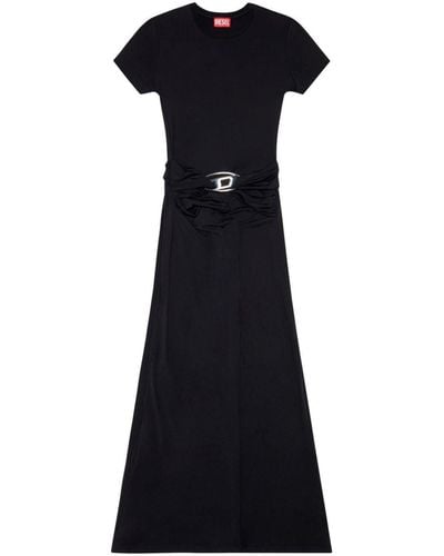 DIESEL D-rowy Gedrapeerde Midi-jurk Met Logoplakkaat - Zwart