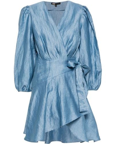 Maje Linen-blend Wrap Dress - Blue