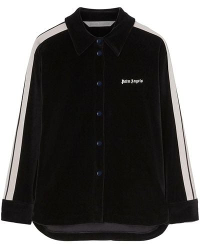 Palm Angels Logo-Embroidered Velvet Track Shirt - Black