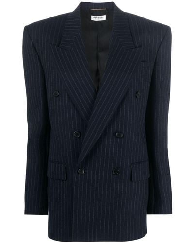 Saint Laurent Doppelreihiger Blazer mit Streifen - Blau