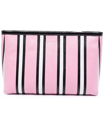 Balenciaga Barbes Striped Leather Pouch - Pink