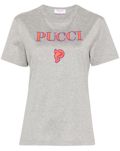 Emilio Pucci T-Shirt mit Logo-Stickerei - Weiß