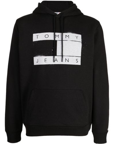 Tommy Hilfiger Logo-print Long-sleeve Hoodie - Black