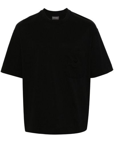 Emporio Armani Embroidered-logo Cotton T-shirt - Black