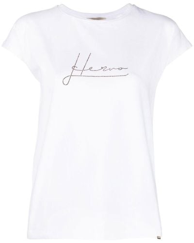 Herno T-shirt con decorazione di cristalli - Bianco