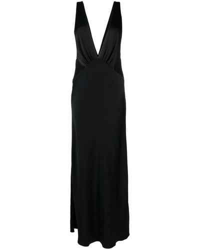 Saint Laurent V-neck Silk Maxi Dress - Black