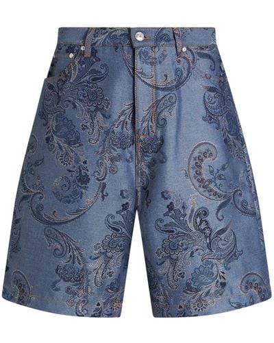 Etro Paisley-jacquard Denim Bermuda Shorts - Blue