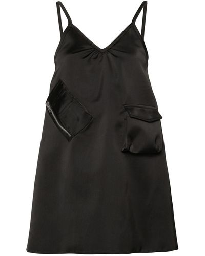we11done V-neck Satin Mini Dress - Black
