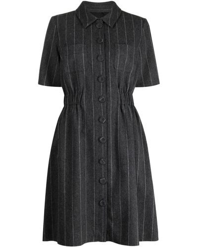 Paule Ka Short-sleeve Pinstripe Flannel Dress - Black