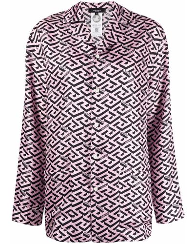 Versace Pyjamashirt Met Print - Roze