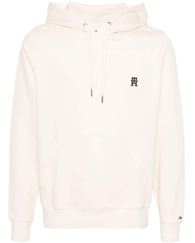 Tommy Hilfiger Embroidered-logo Jersey Hoodie - Natural