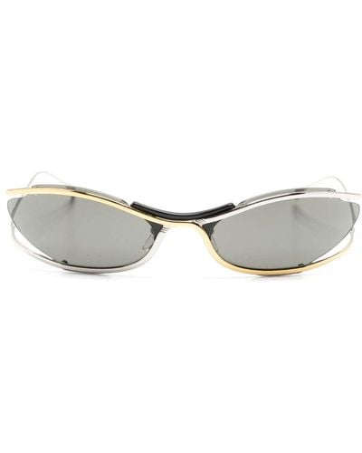 Gucci Logo-engraved Oval-frame Sunglasses - Metallic