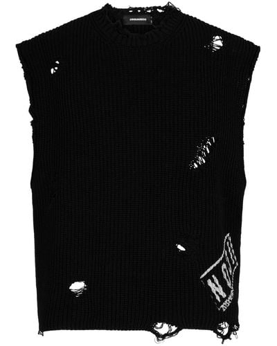 DSquared² Logo-print Distressed Knitted Vest - Black