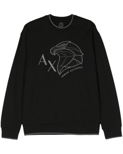 Armani Exchange Logo-embroidered Cotton Sweatshirt - Black