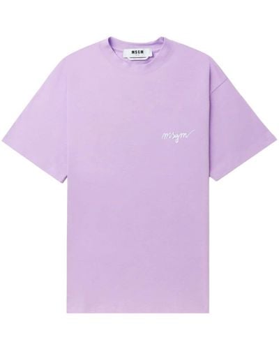 MSGM Logo-embroidered Cotton T-shirt - Purple