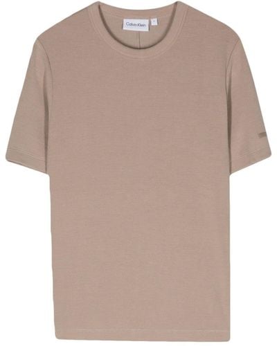 Calvin Klein T-shirt en maille fine à design nervuré - Neutre