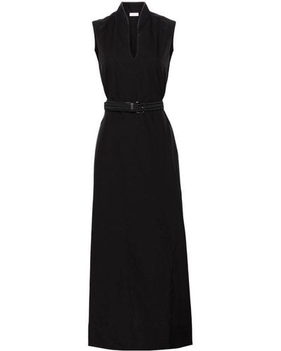 Brunello Cucinelli Belted Crinkled Maxi Dress - Black