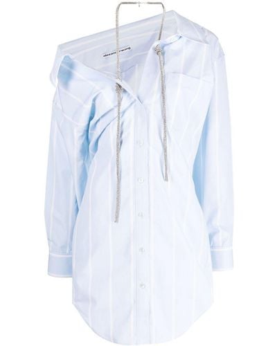 Alexander Wang Robe-chemise rayée à ornements en cristal - Bleu