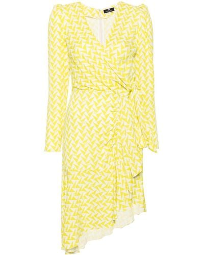 Elisabetta Franchi Crepe Asymmetric Mini Dress - Yellow