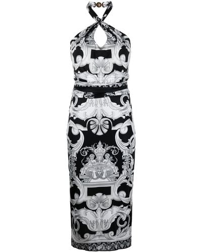 Versace Barocco-print Cut-out Midi Dress - Black