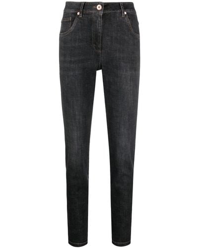 Brunello Cucinelli Skinny-Jeans mit hohem Bund - Schwarz