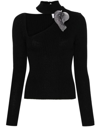 GIUSEPPE DI MORABITO Crystal-embellished Knitted T-shirt - Black