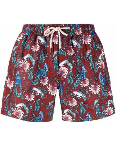 Peninsula Floral-print Drawstring-waist Swim Shorts - Brown