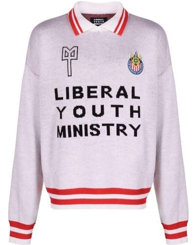 Liberal Youth Ministry Intarsia-knit Logo-patch Polo Shirt - Grey