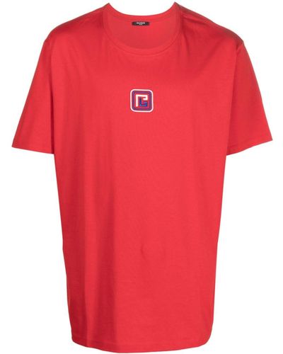 Balmain Camiseta con logo bordado - Rojo