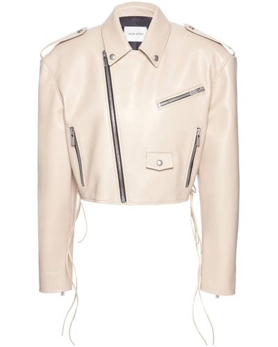 Magda Butrym Cropped Leather Bicker Jacket - Natural