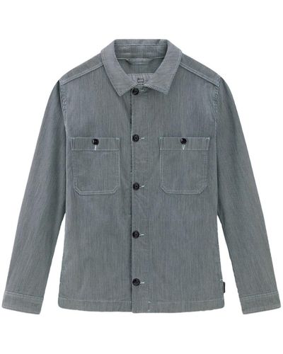 Woolrich Stripe-print Cotton Overshirt - Gray