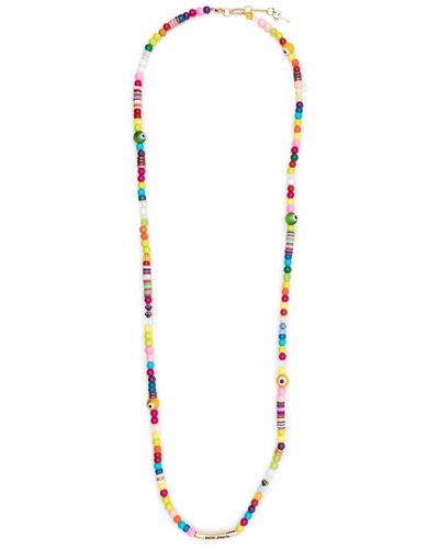 Palm Angels Long Logo Rainbow Beaded Necklace - Pink