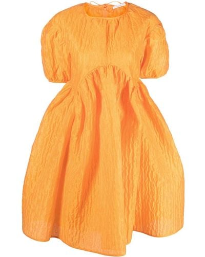 Cecilie Bahnsen Thelma Puff-sleeve Matelassé Minidress - Orange